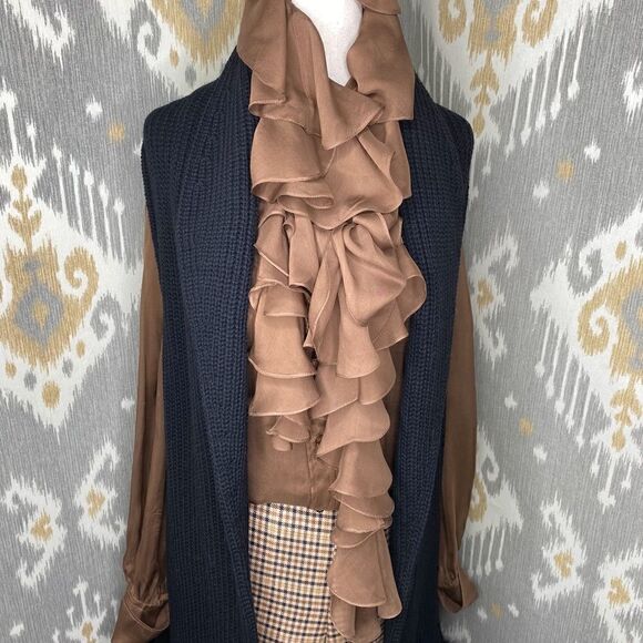 Ralph Lauren Black Cashmere Blend Lamb Shearling Flat Knit Open Front Cardigan - Picture 16 of 16